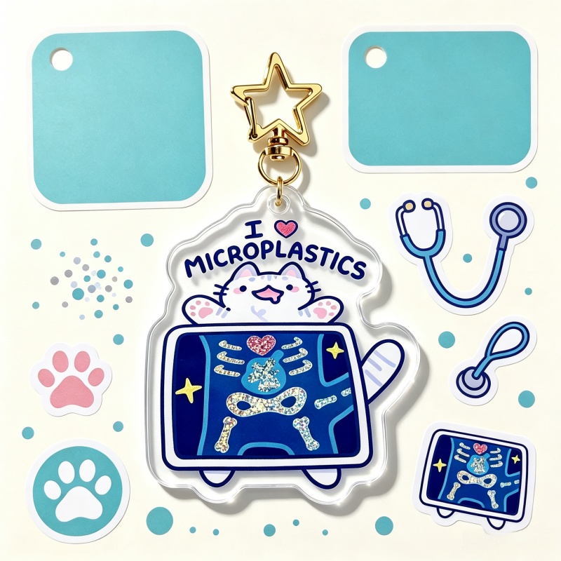 Retro Gaming Keychain - マイクロプラスチック猫アクリルキーホルダー面白いX線獣医子猫漫画ペンダントバッグチャーム面白い獣医学生ギフト