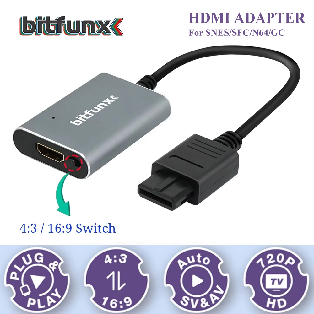 Retro Gaming On - Bitfunx 720P Svideo/AV to HDMI アダプター
