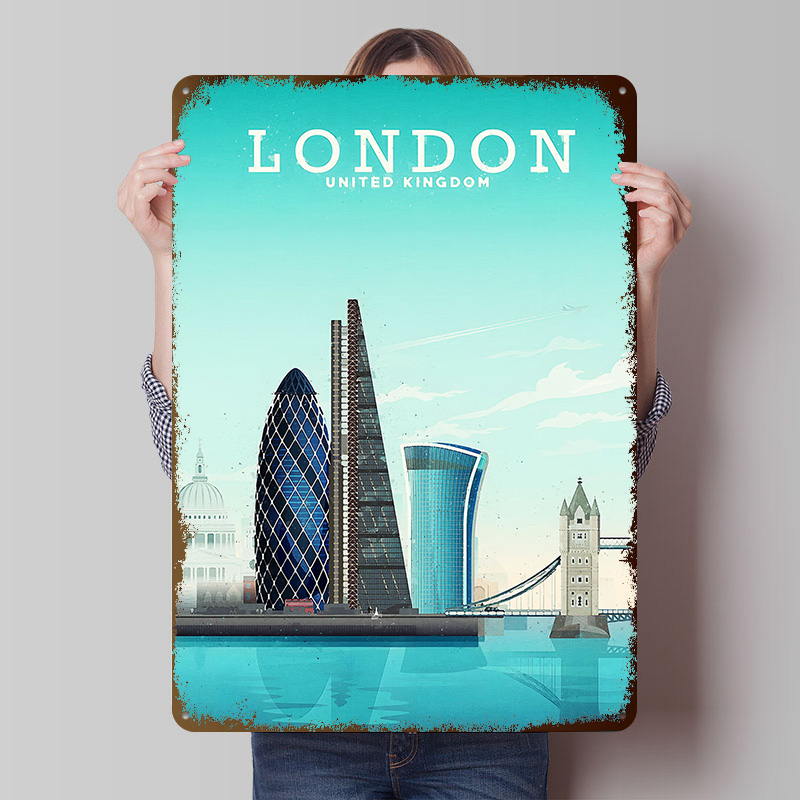 Retro Gaming London - ロンドン旅行メタルポスターカスタムウォールアートレトロヴィンテージブリキ看板男性用洞窟ゲームルーム装飾居心地の良いバスルーム装飾