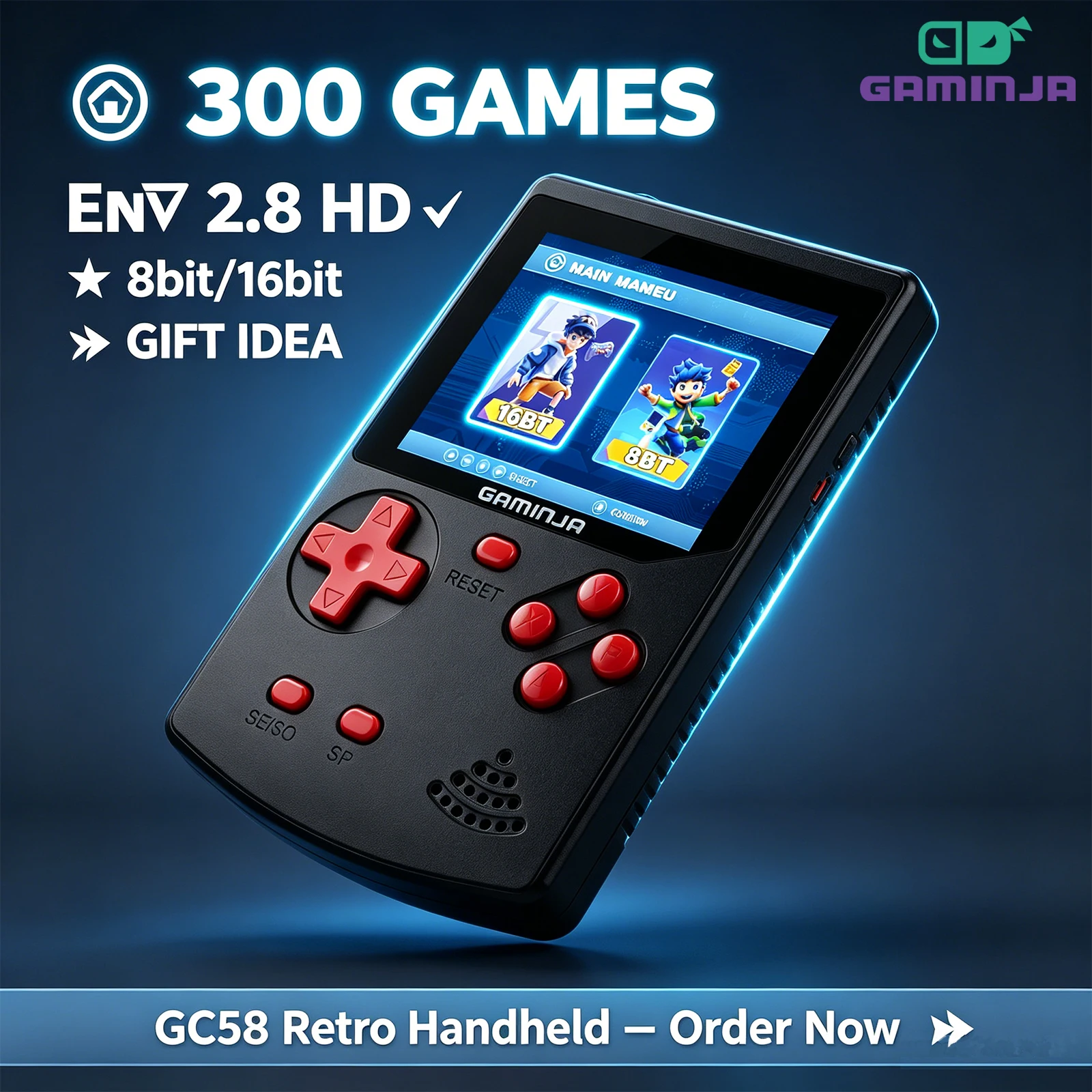 Retro Gaming Handheld Console - GAMINJA ハンドヘルドゲームコンソール 300 クラシック 8 ビット/16