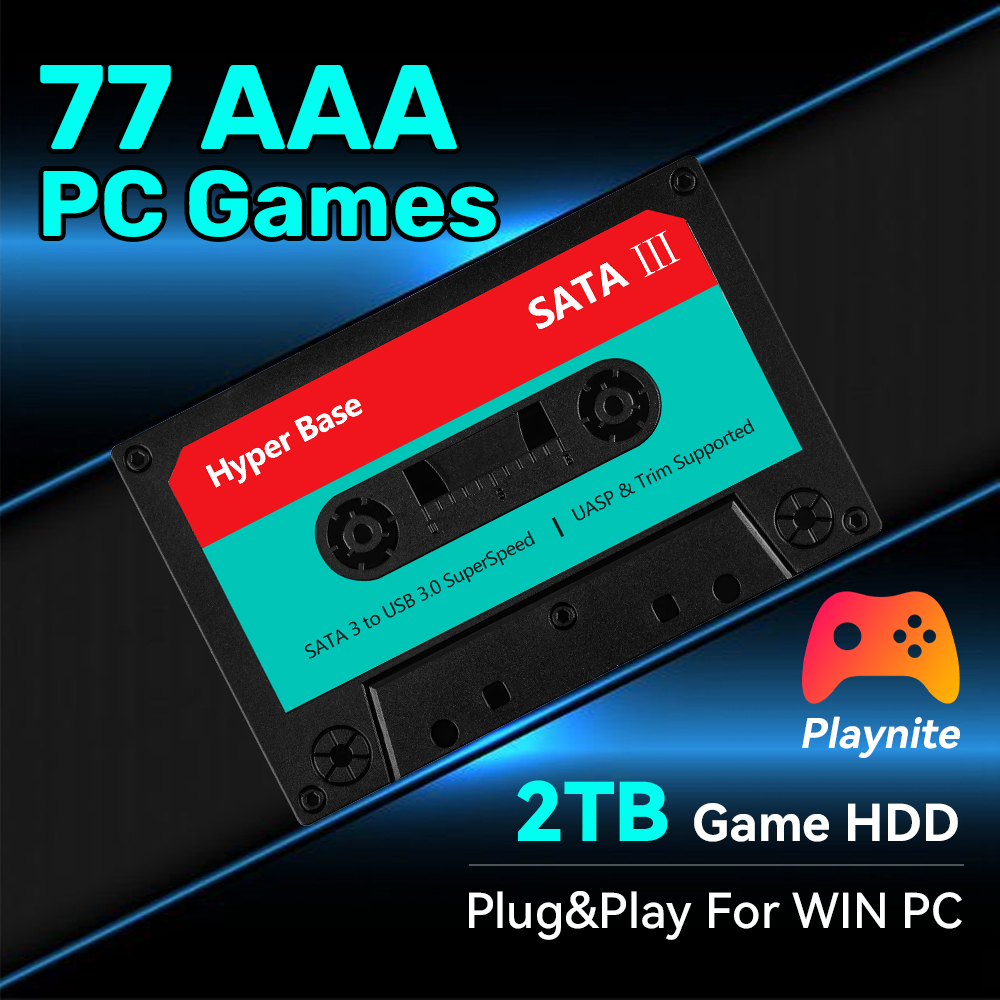Retro Gaming Hdd - 2TBゲームハードドライブ、77種類のAAAゲーム搭載、プラグアンドプレイ対応、Win PC/ラップトップ用ゲームコンソール、Playnite HDD外付けハードドライブ