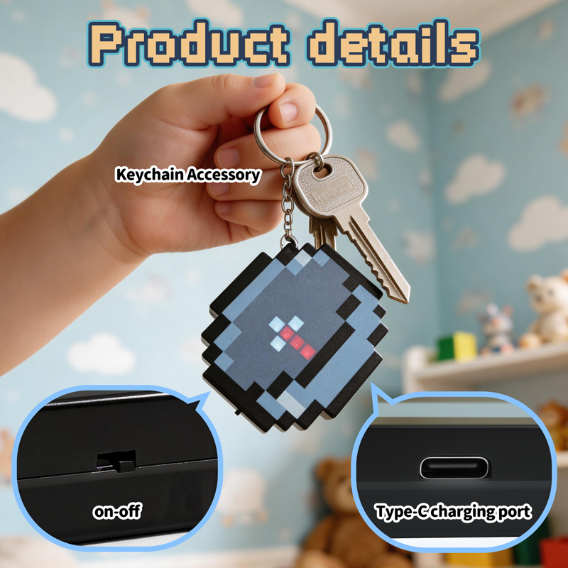 Retro Gaming Keychain - 2026年新作 充電式ピクセルコンパスキーホルダー ポータブルで移動可能なレトロゲームアクセサリー 小物 かっこいいゲーマーギフト 女の子