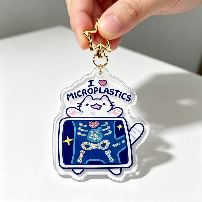 マイクロプラスチック猫アクリルキーホルダー面白いX線獣医子猫 - Retro Gaming Keychain のレビューと価格