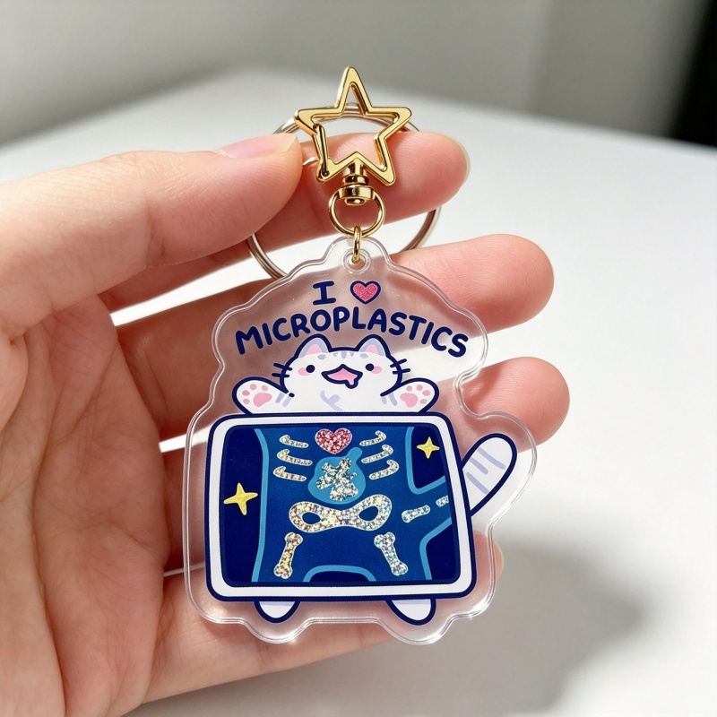 マイクロプラスチック猫アクリルキーホルダー面白いX線獣医子猫 - Retro Gaming Keychain のレビューと価格