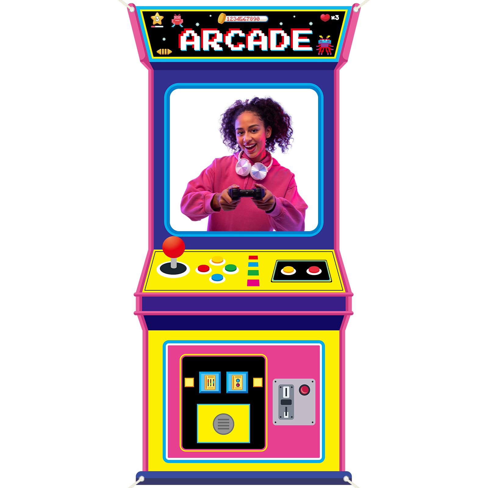 レトロビデオゲームファブリックアーケードゲーム写真背景ネオン - Retro Gaming Events のレビューと価格