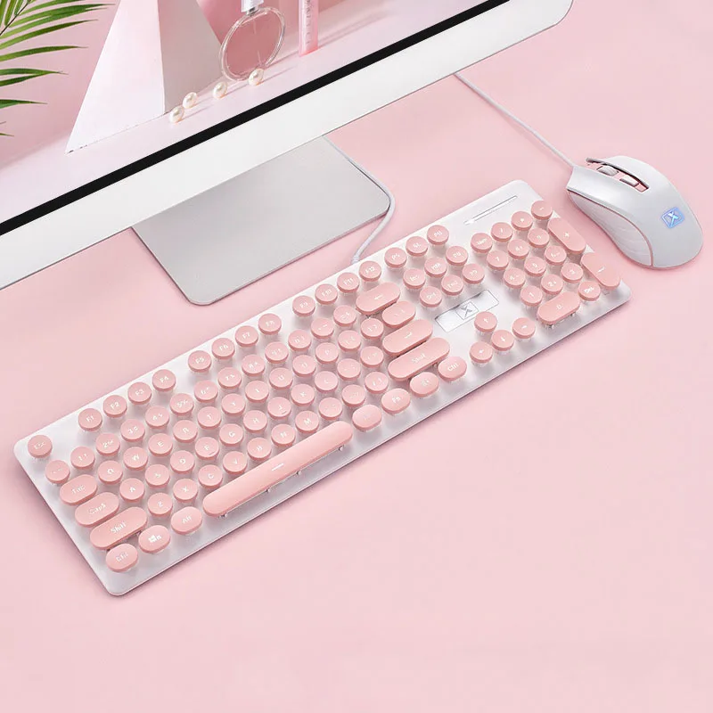 ピンクレトロ有線ゲーミングキーボードとマウスのキットワイヤレ - Retro Gaming Keycaps のレビューと価格